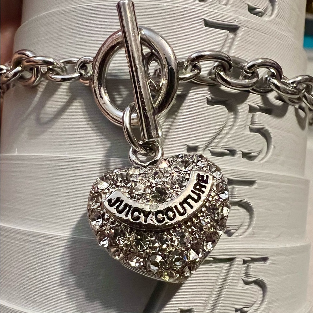 Juicy Couture Silver Crystal Pavé Heart Charm Bracelet